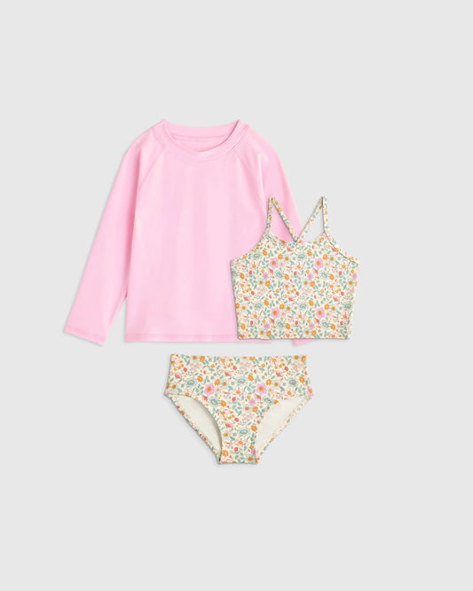 Tankini and Long Sleeve Raglan Rash Guard Set - 2T / Soft Ditsy Floral