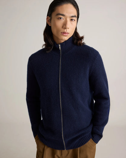 Mongolian Cashmere Fisherman Full Zip Sweater - S / Teak