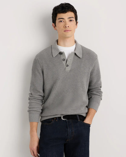 100% Organic Cotton Ribbed Polo Sweater - XS / Mid Heather Grey