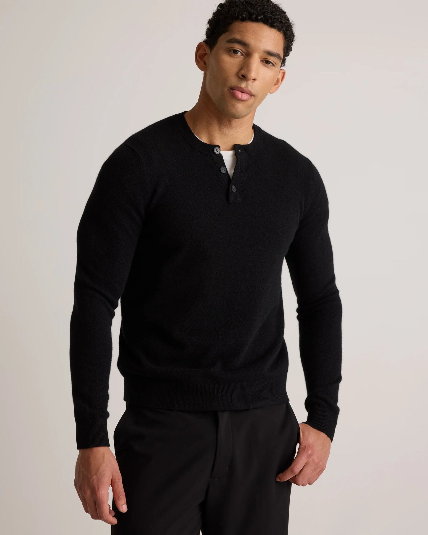 Mongolian Cashmere Henley Sweater - S / Brown