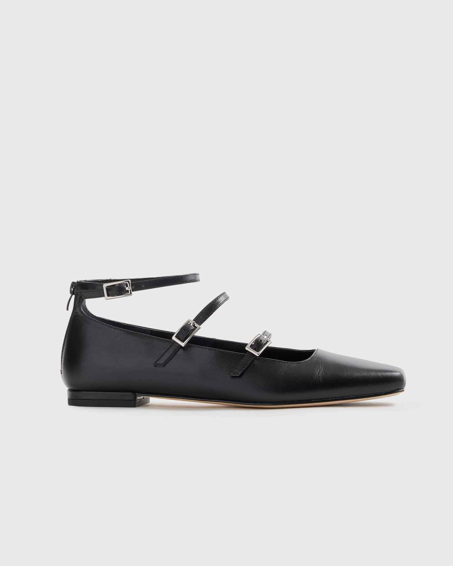 Italian Leather Strappy Ballet Flat - 5 / Black