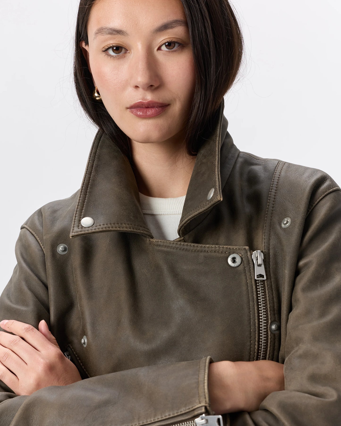 100% Leather Oversized Biker Jacket - XS / True Black