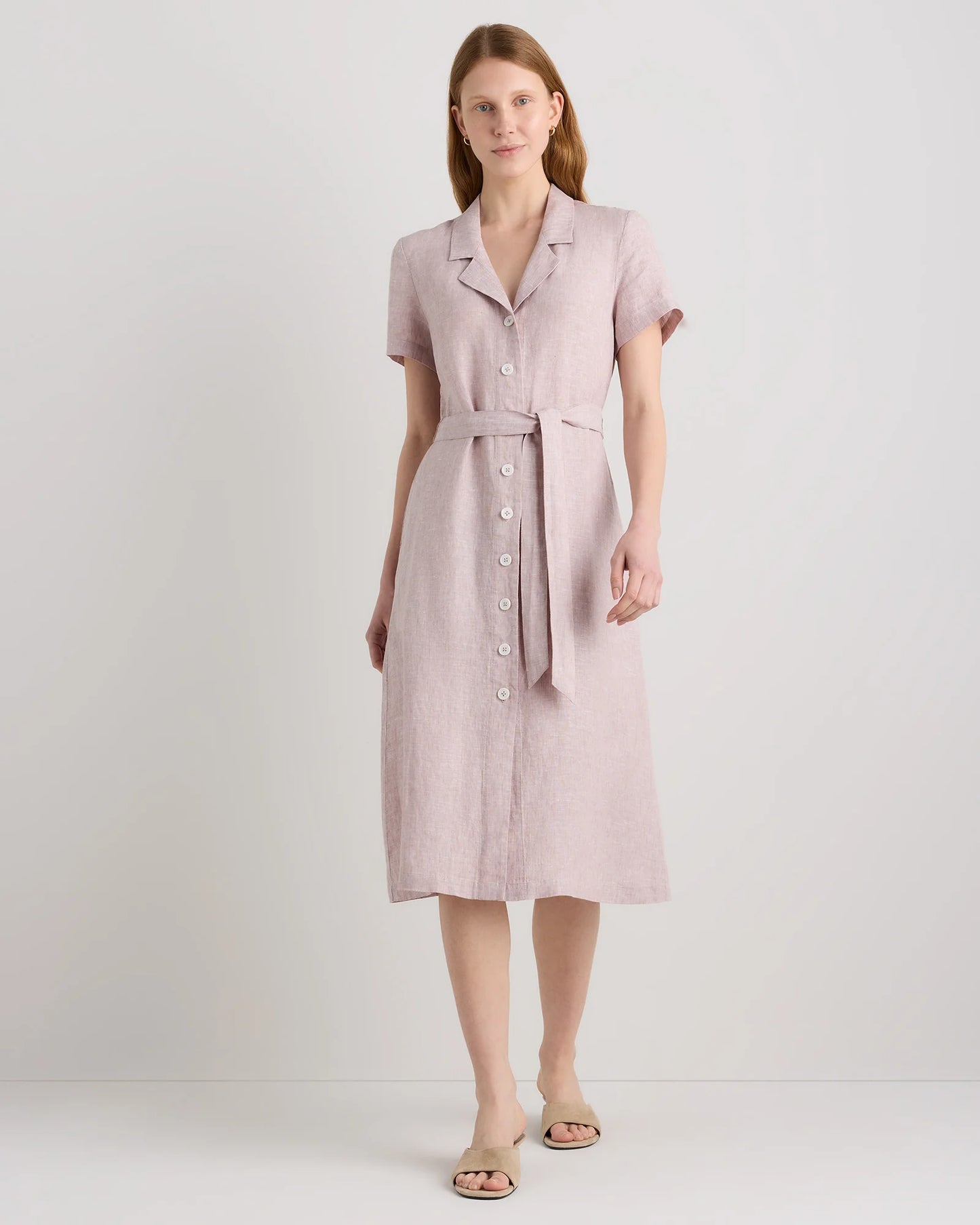 100% European Linen Button Front Dress - XS / Sky Blue Mariner Stripe