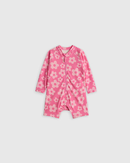 Long Sleeve Zip-Up Rash Guard One-Piece - 2T / Peri Beach Stripe