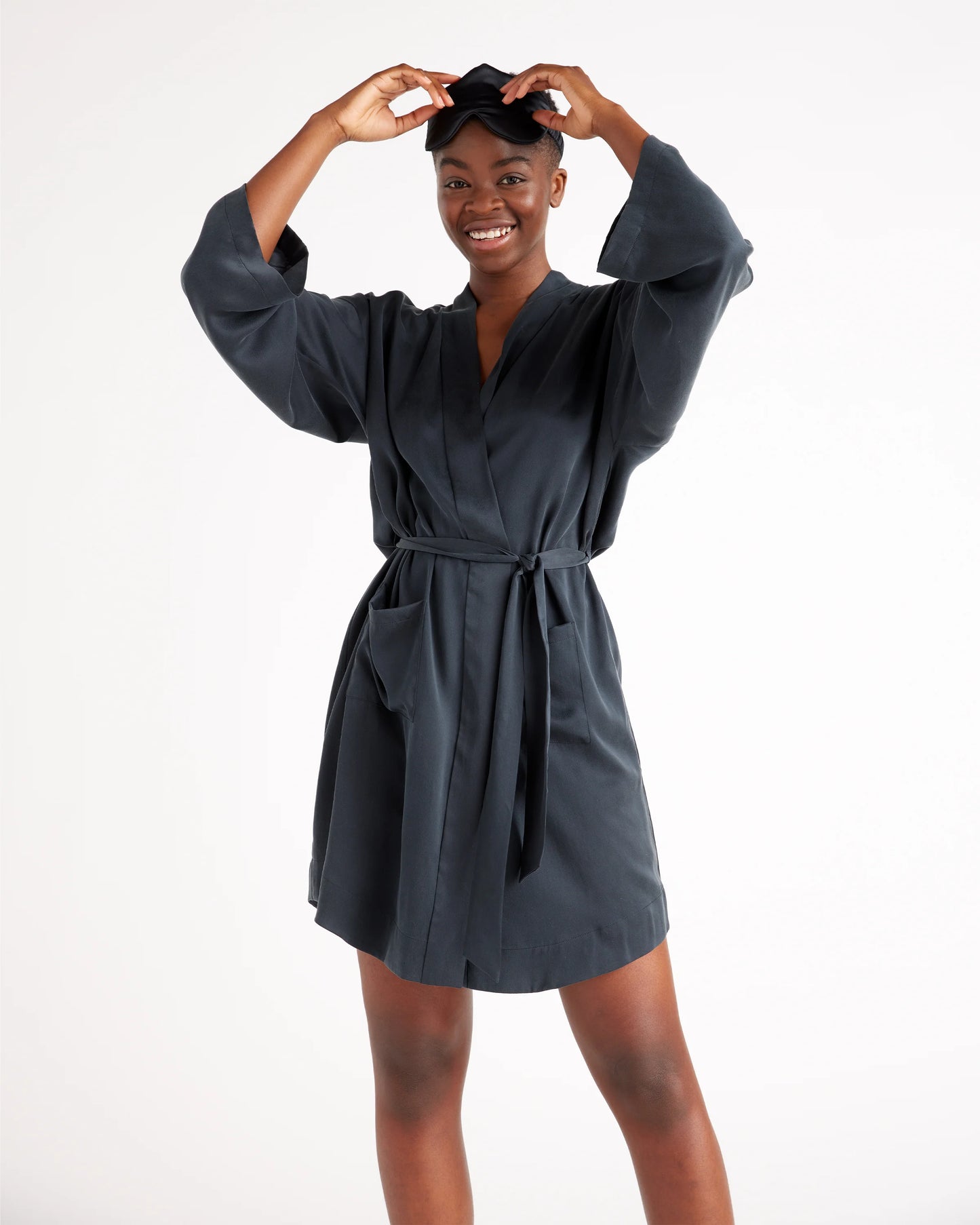 100% Washable Silk Robe - XS / Indigo