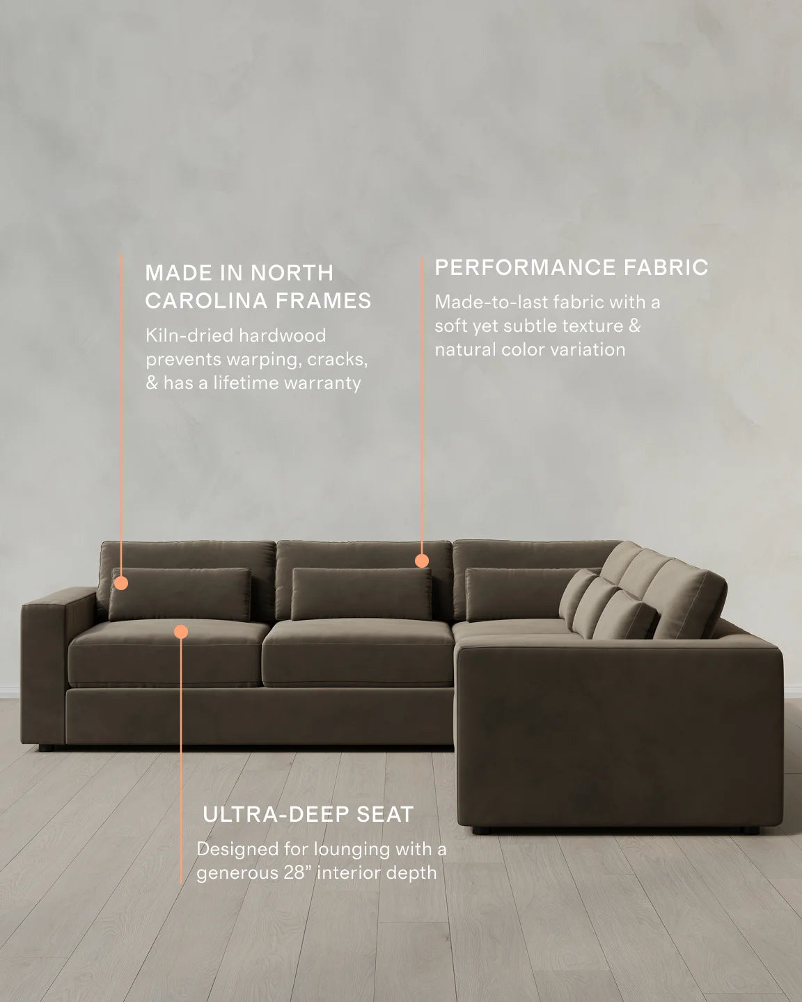 Ashford Deep Seat L Sectional in Performance Velvet - 119x119 / Taupe