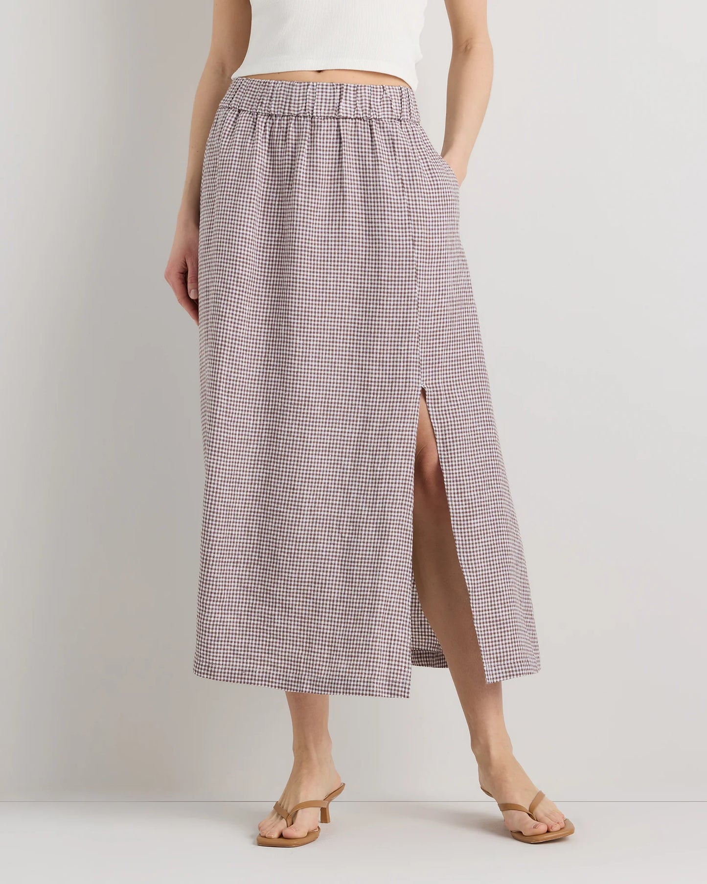 100% European Linen Maxi Skirt - XS / Classic Mini Gingham