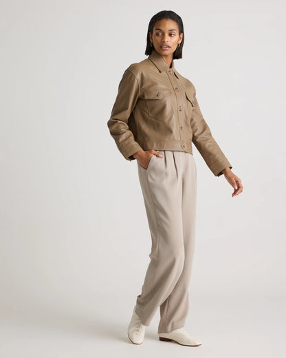 100% Leather Cropped Jacket - XS / Rich Brown