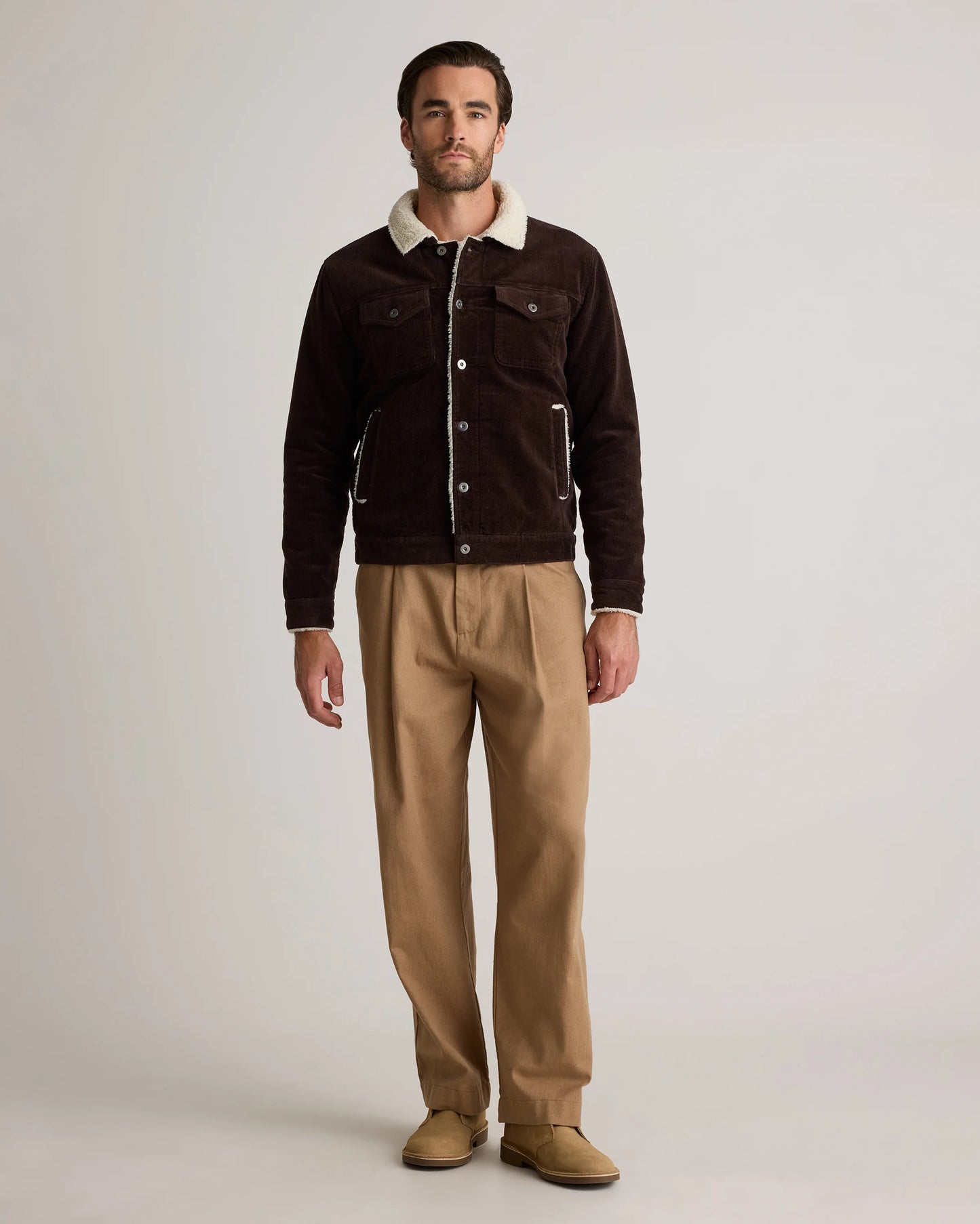 Organic Stretch Corduroy Sherpa-Lined Trucker Jacket - S / Espresso