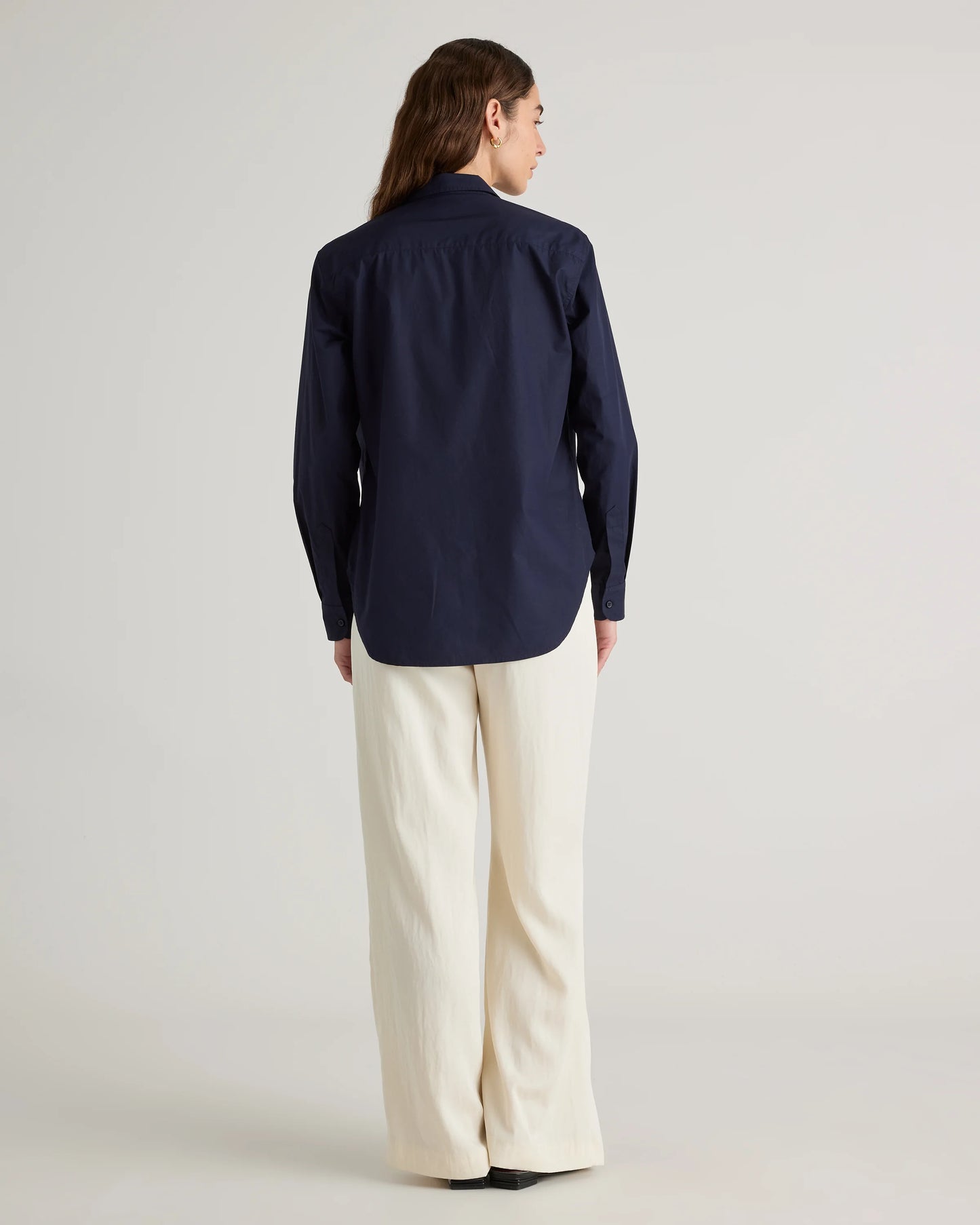 100% Organic Cotton Poplin Long Sleeve Shirt - XS / Delta Blue Double Stripe