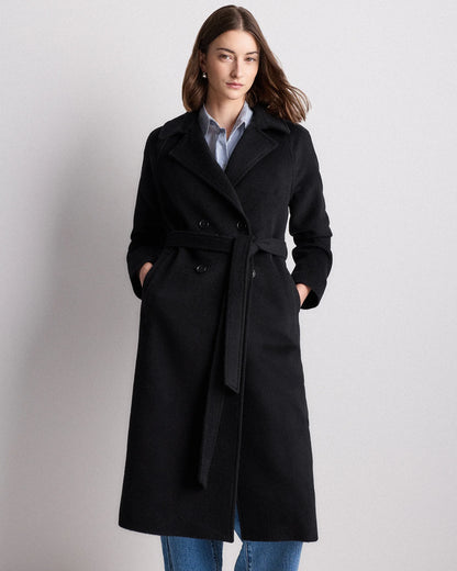 Camel Hair Double-Breasted Long Wrap Coat - XS / Vicuna