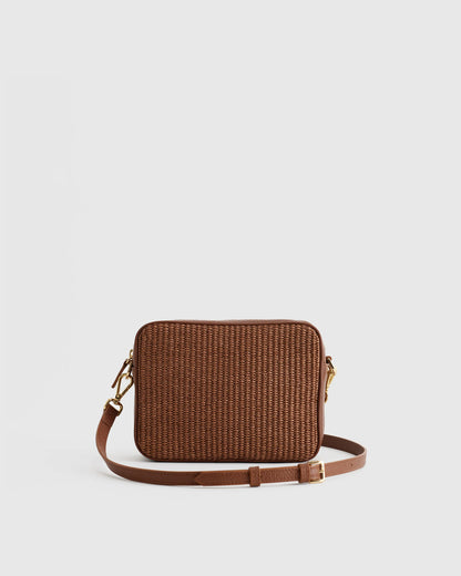 Italian Leather & Raffia Crossbody - One Size / Mocha