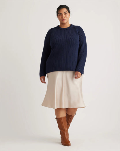 100% Organic Cotton Fisherman Crew Sweater - 1X / Blue Sapphire