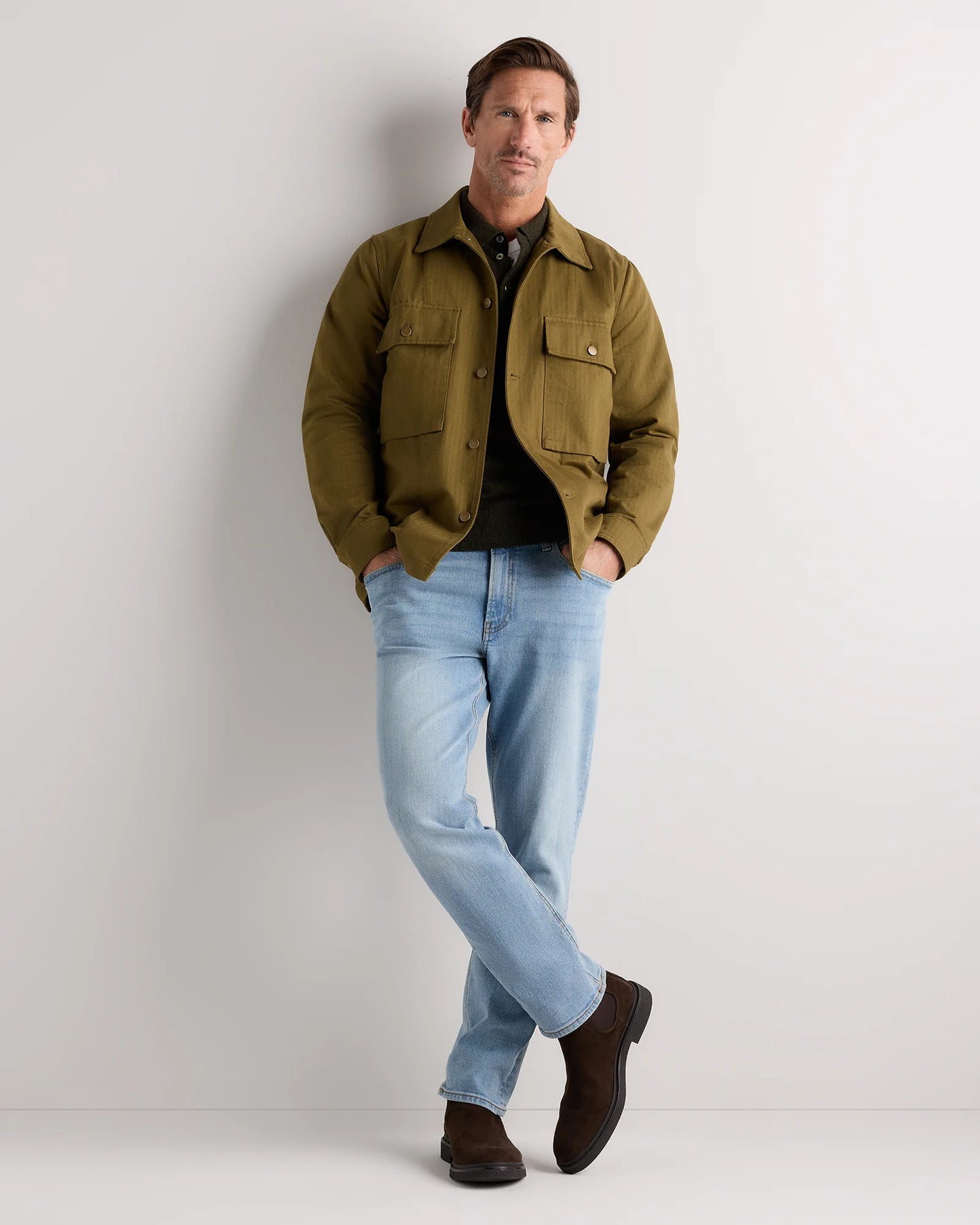 100% Organic Herringbone Twill Shirt Jacket - S / Military Olive