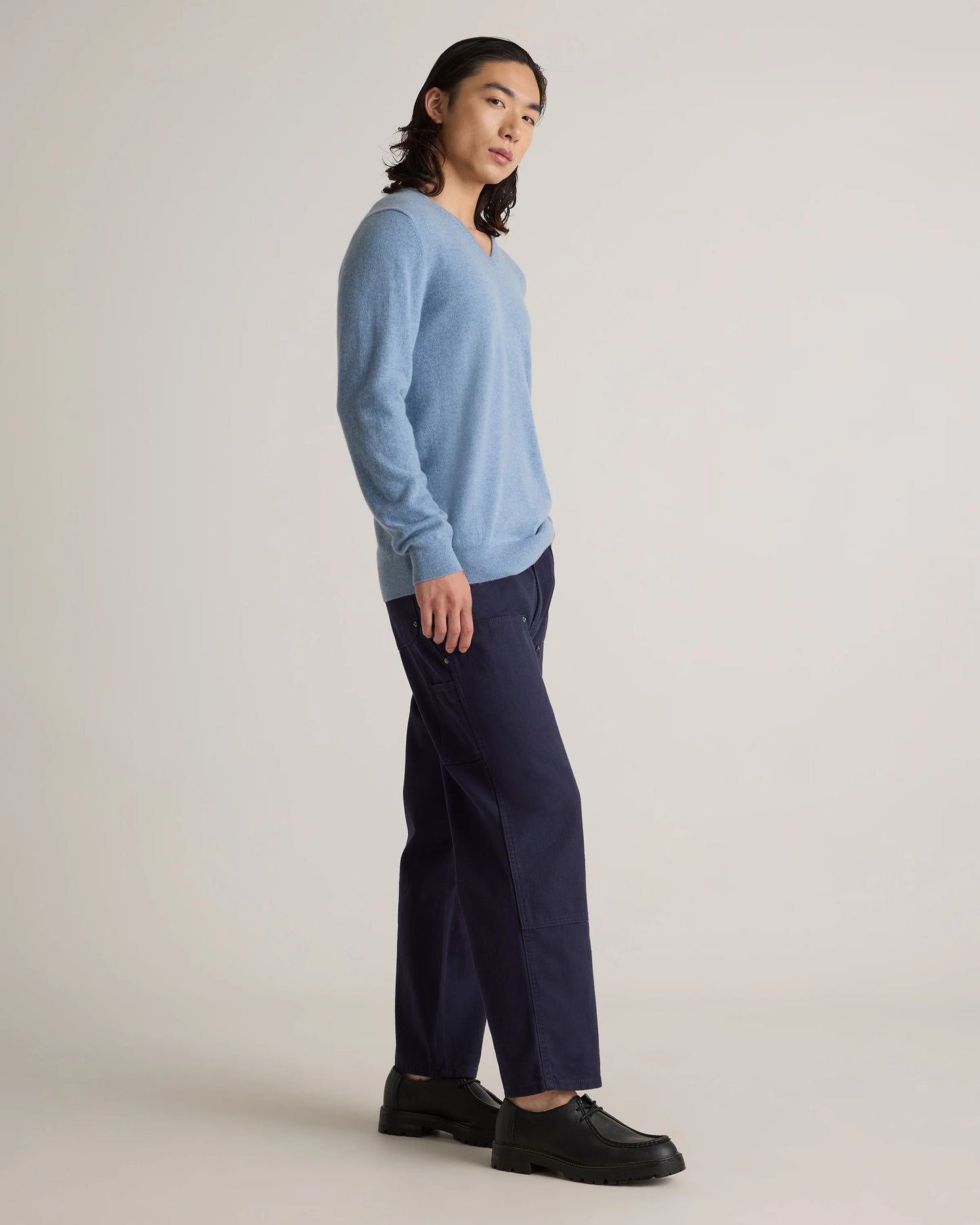 Mongolian Cashmere V-Neck Sweater - S / Oatmeal