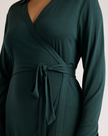 100% Silk Jersey Midi Wrap Dress - XS / Crimson Prism