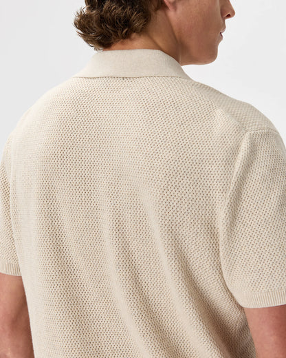 100% Organic Cotton Mesh-Stitch Button-Up Sweater Polo - XS / Speckled Beige