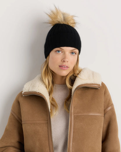Mongolian Cashmere Pom Pom Beanie - One Size / Oatmeal