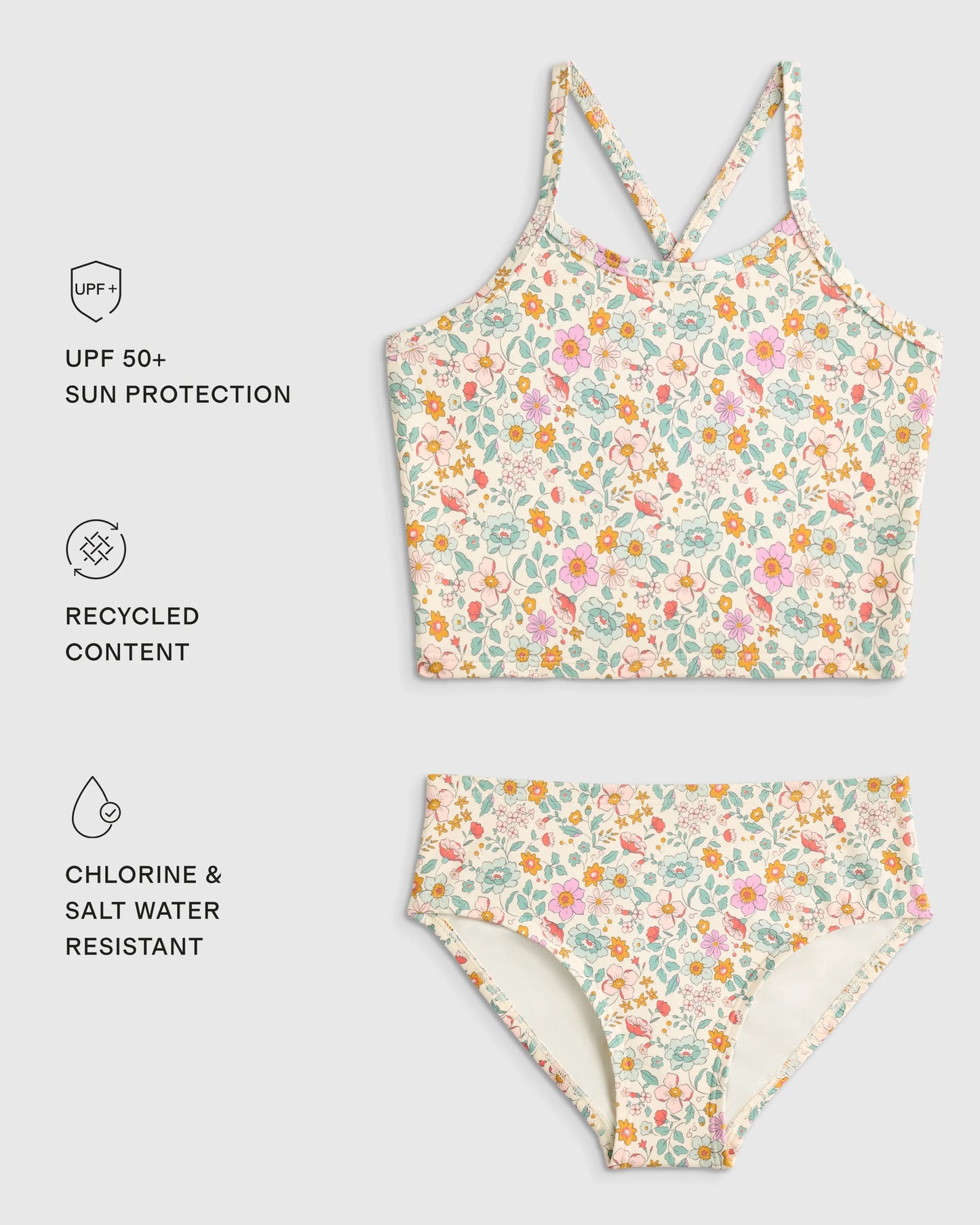 Tankini and Long Sleeve Raglan Rash Guard Set - 2T / Soft Ditsy Floral