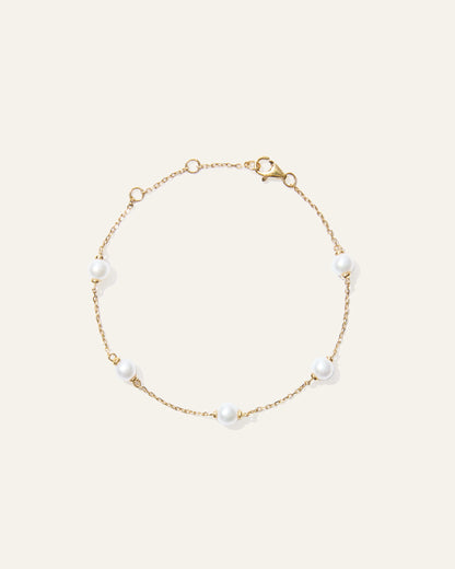 Freshwater Cultured Pearl Station Bracelet - One Size / Gold Vermeil