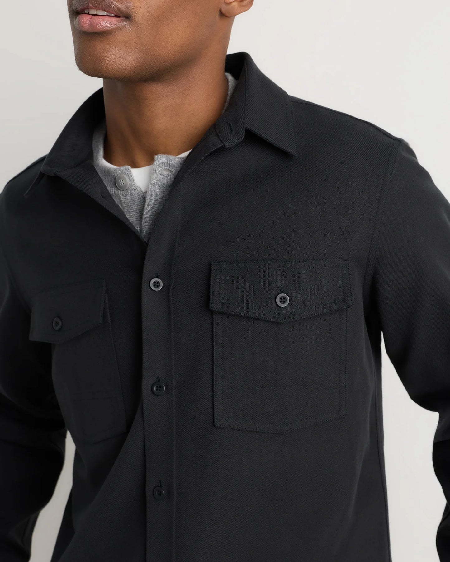 Brushed Cotton Wool Utility Overshirt - S / True Black