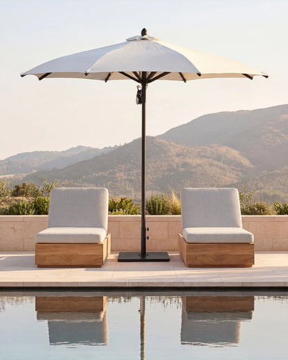 9' Round Sunbrella Outdoor Umbrella and Base - One Size / Natural/Black