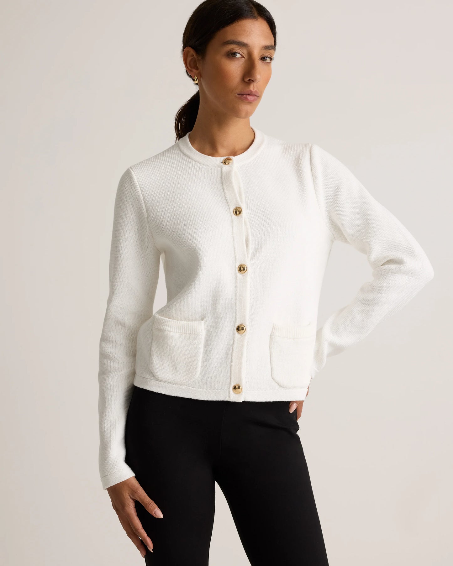 100% Organic Cotton Sweater Jacket - XS / Black/Ivory Colorblock