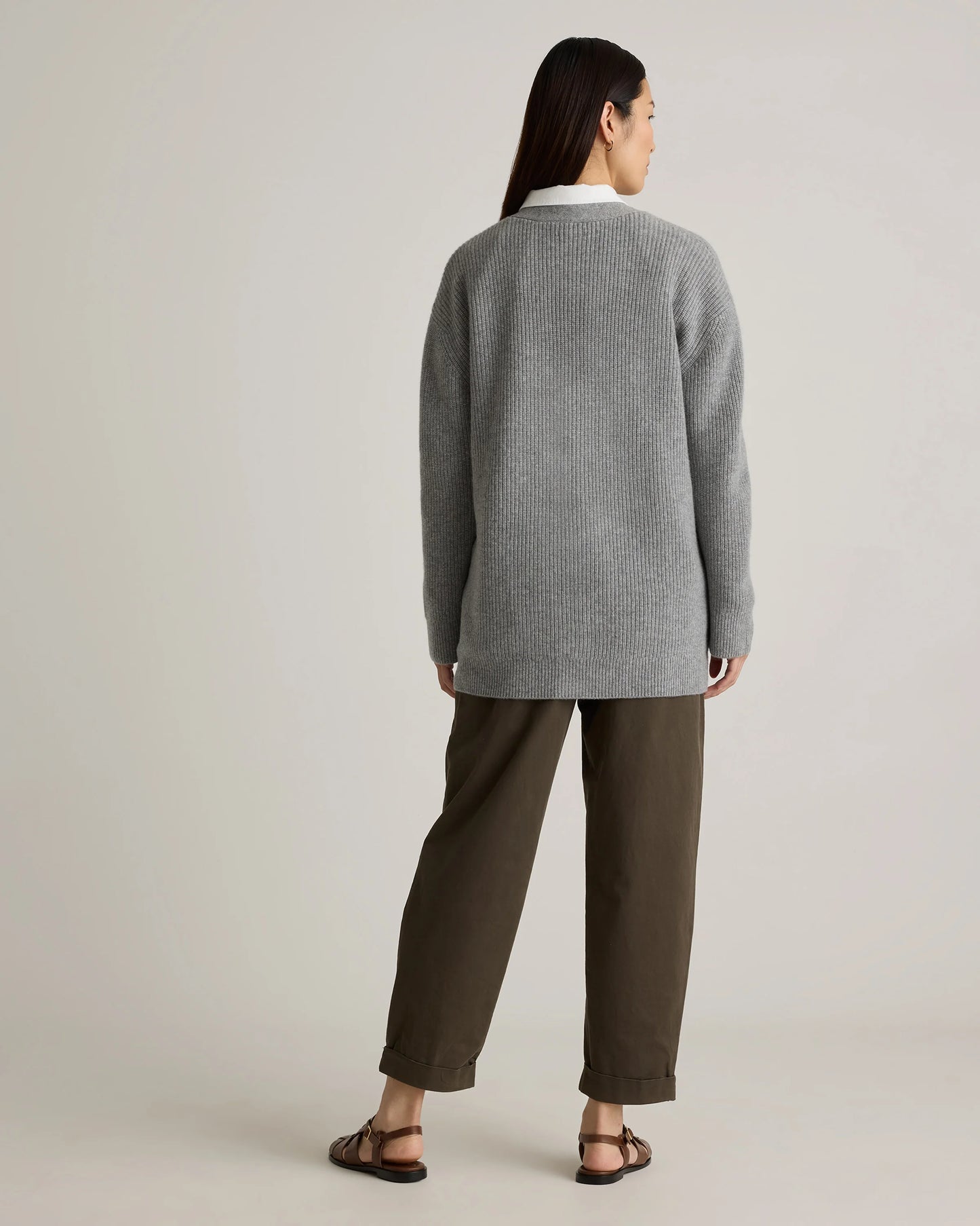 Mongolian Cashmere Oversized Boyfriend Cardigan Sweater - XS / Brown