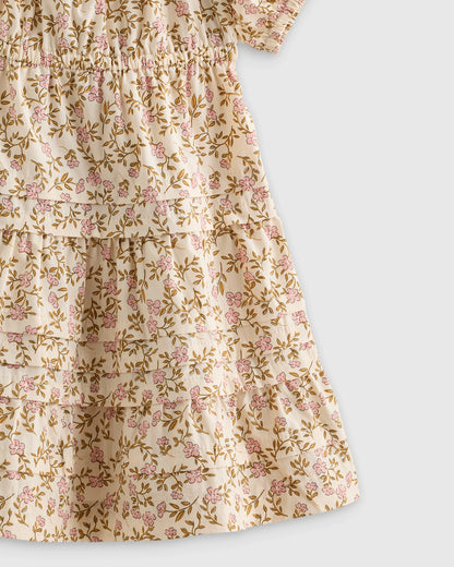 100% Organic Cotton Poplin Tiered Dress - 3-6M / Peach Floral