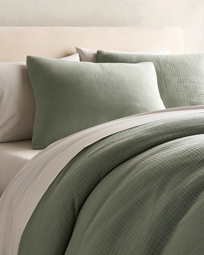 Organic Cotton Gauze Duvet Cover Set - Twin / Dried Sage
