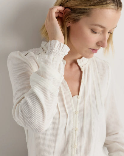 Organic Textured Cotton Peasant Blouse - XS / Pale Custard Yellow