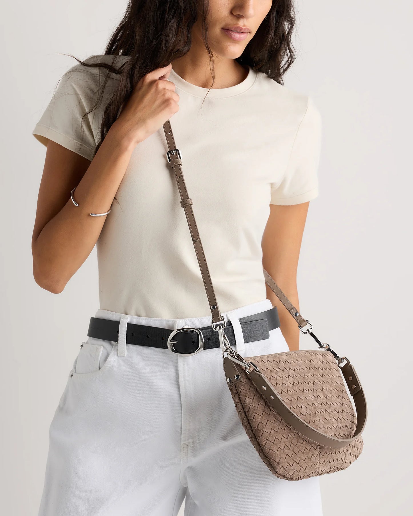 Sloane Suede Handwoven Mini Shoulder Bag - One Size / Pebble