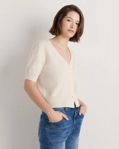 Mongolian Cashmere Short Sleeve Cardigan - XS / Oatmeal