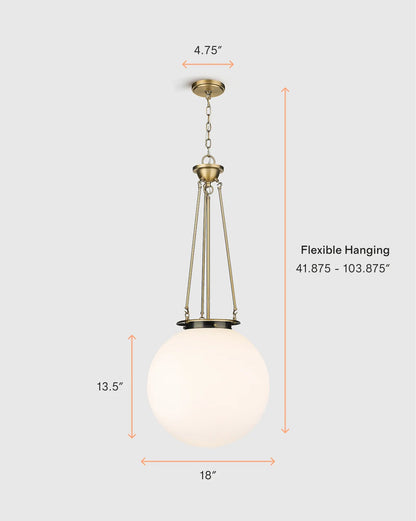 Antiqued Steel and Glass Globe Pendant Light - One Size / Brass