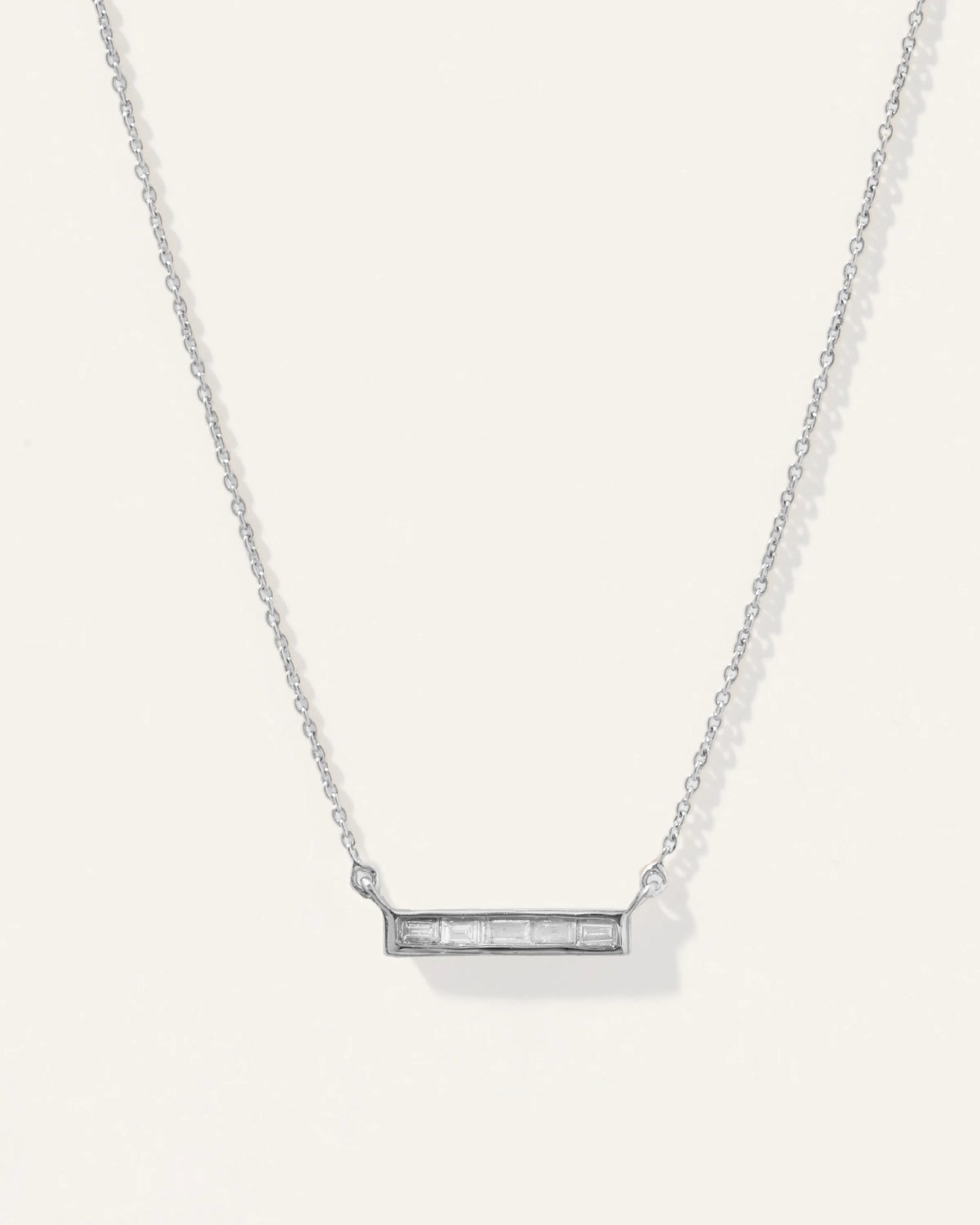 14K Gold Diamond Baguette Bar Necklace - One Size / White Gold