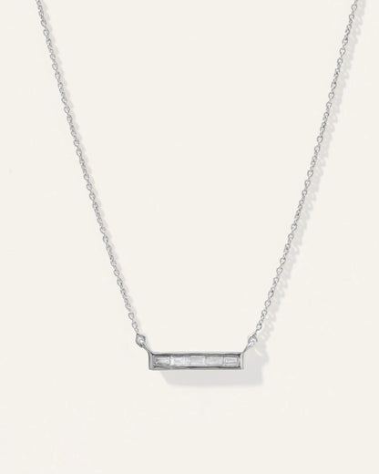 14K Gold Diamond Baguette Bar Necklace - One Size / White Gold