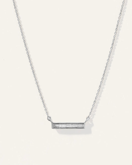 14K Gold Diamond Baguette Bar Necklace - One Size / White Gold
