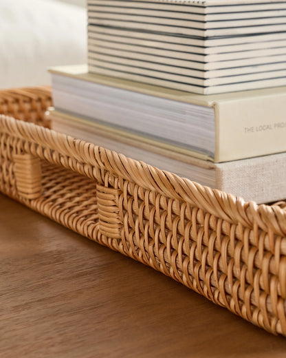 Handwoven Rattan Rectangular Tray - One Size / Natural
