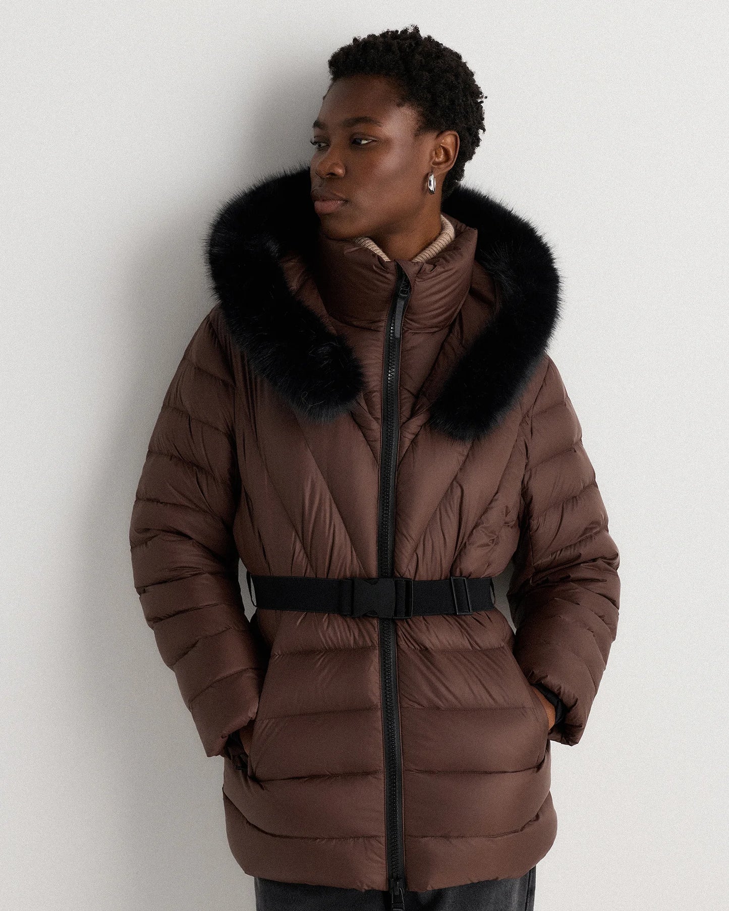 Responsible Down Belted Puffer Coat - XS / Hot Fudge