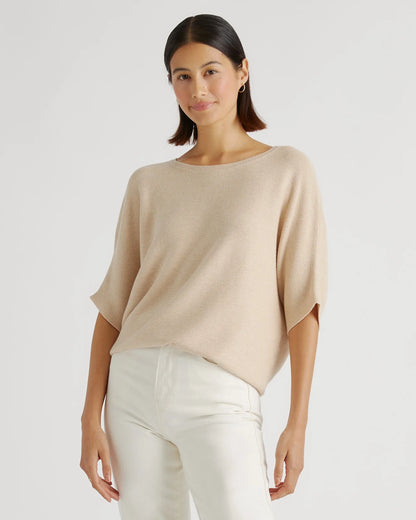 Lightweight Cotton Cashmere Link-Stitch Dolman Sweater - XS / Sugar Stone