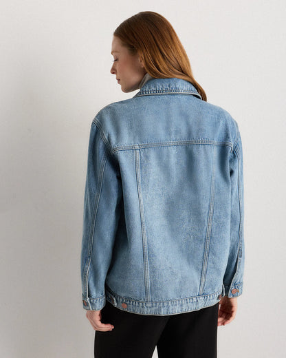 100% Organic Cotton Oversized Denim Jacket - XS / Washed Black