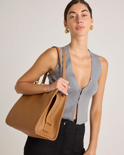 Italian Leather Medium Convertible Satchel - One Size / Black