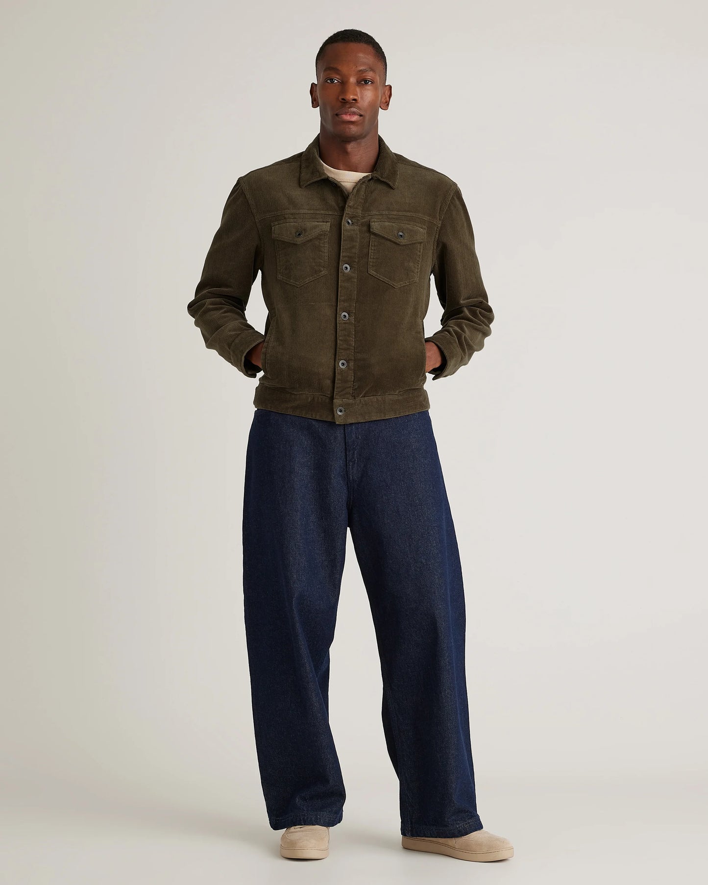 Organic Stretch Corduroy Trucker Jacket - S / Seaweed