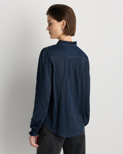 Organic Textured Cotton Peasant Blouse - XS / Pale Custard Yellow