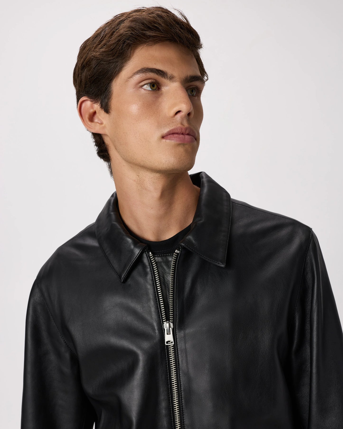 100% Leather Harrington Jacket - S / Dark Cognac Brown
