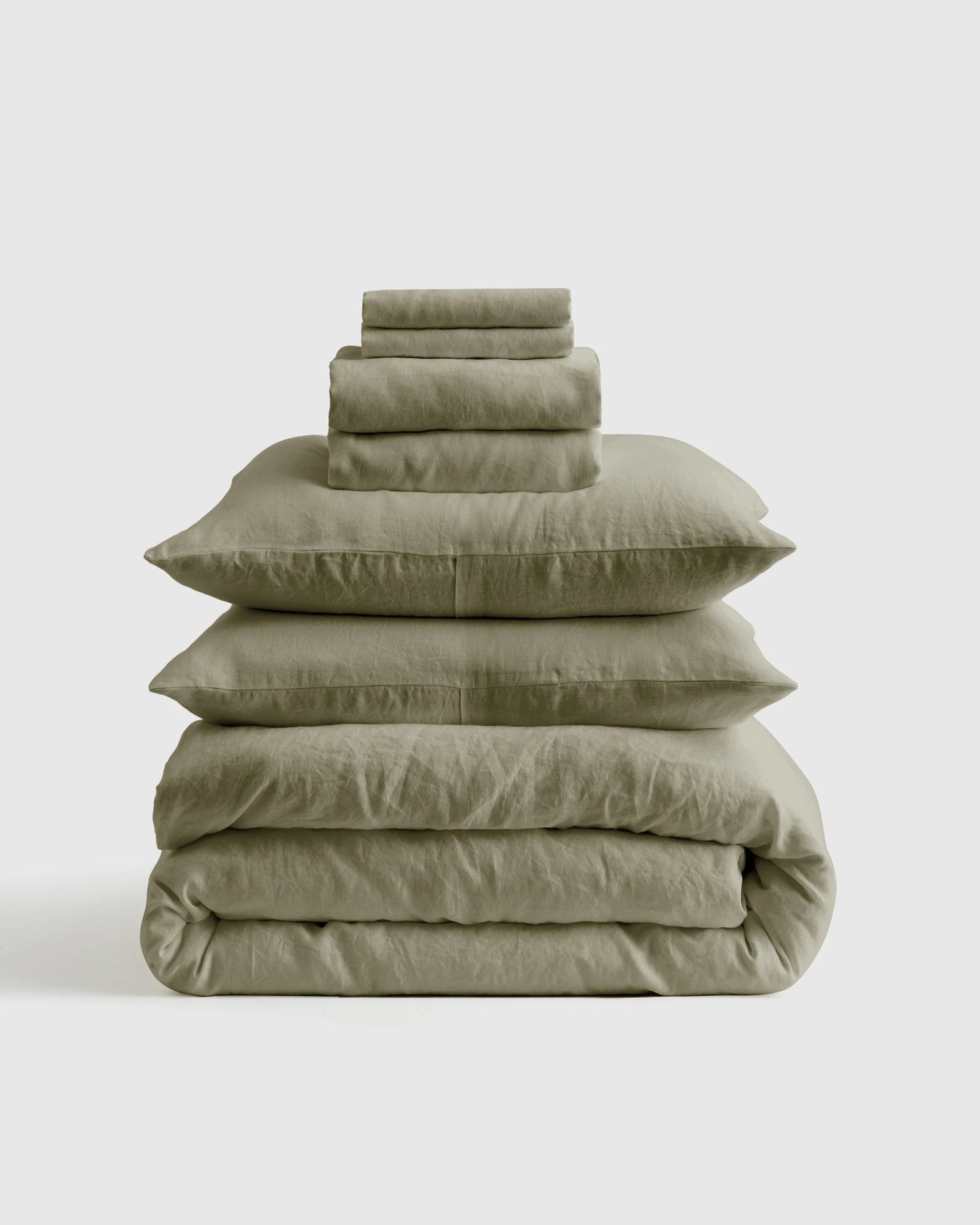 European Linen Deluxe Bedding Bundle - Twin / Willowleaf/White Stripe