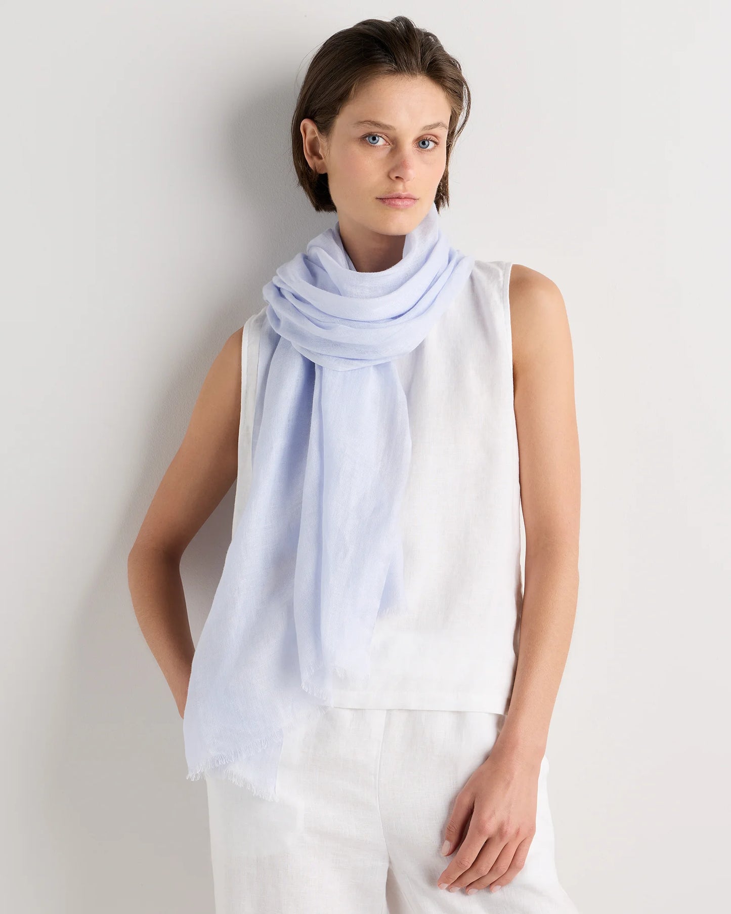 100% European Linen Scarf - One Size / Porcelain Blue