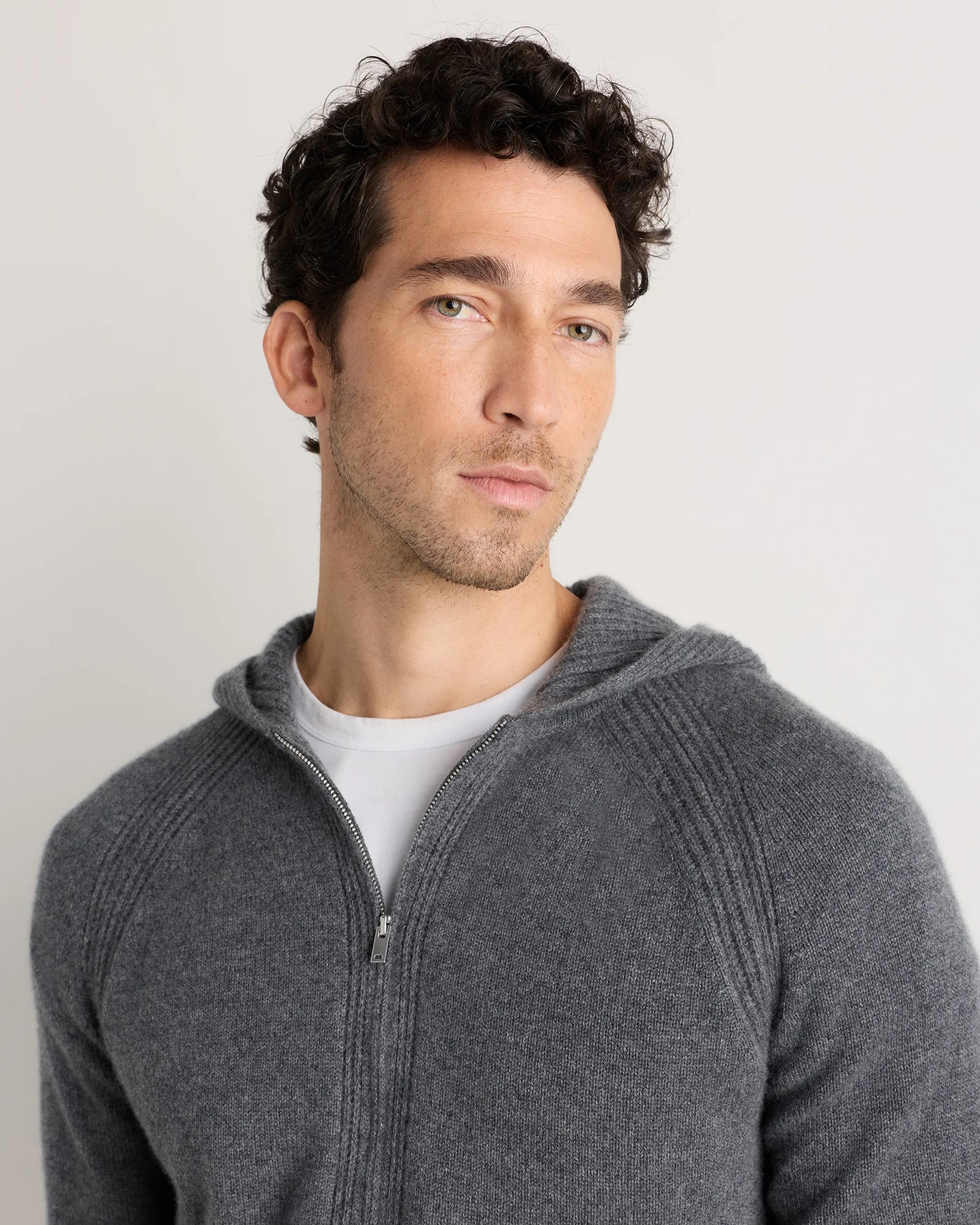 Luxe Baby Cashmere Bomber Hoodie - S / Heather Pewter