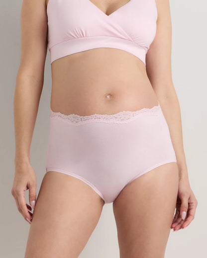 Organic Cotton Lace Trim Maternity & Postpartum Brief (6-pack) - XS / Light Pink