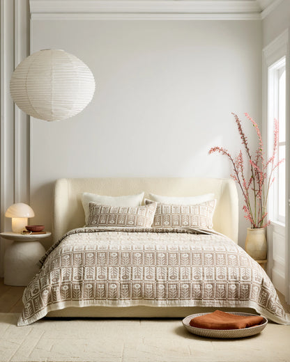 Organic Cotton Jacquard Floral Coverlet - Twin / Blue Fog